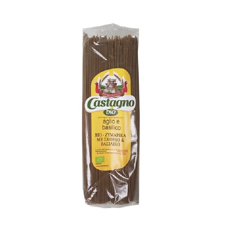 Βιολογικό σπαγγέτι με σκόρδο & βασιλικό 500g, Castagno