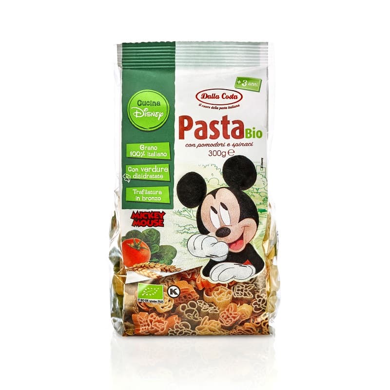 Βιολογικά ζυμαρικά Mickey Mouse τομάτα-σπανάκι 300g, Dalla Costa