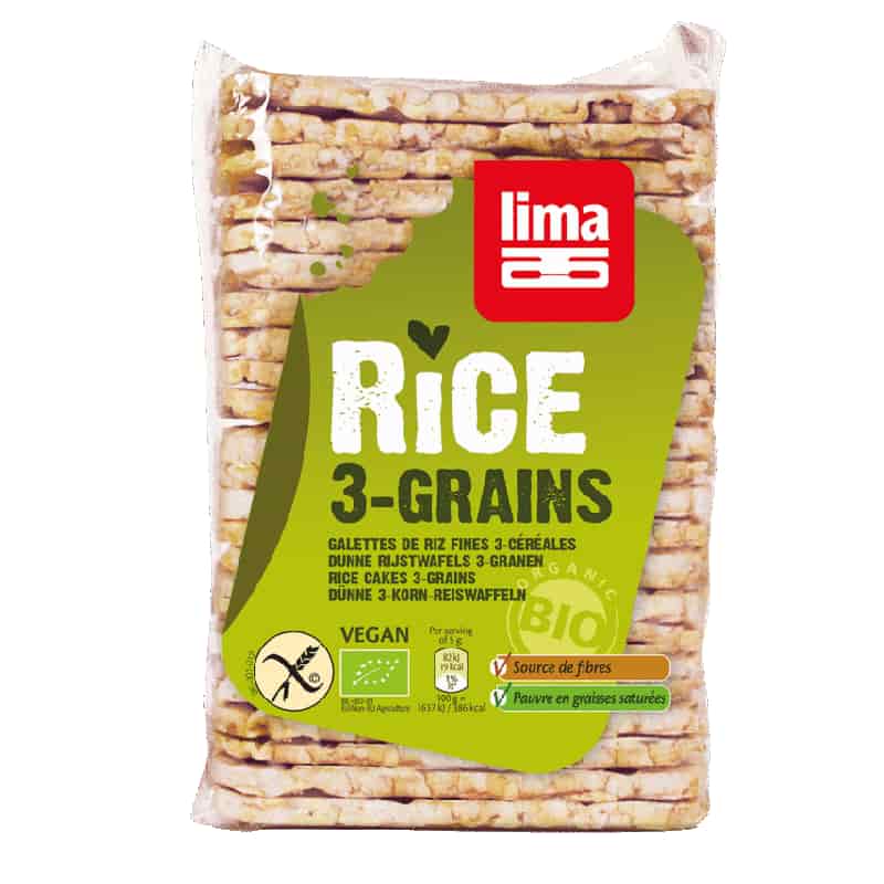 Βιολογικές λεπτές ρυζογκοφρέτες με 3 δημητριακά 130g, lima