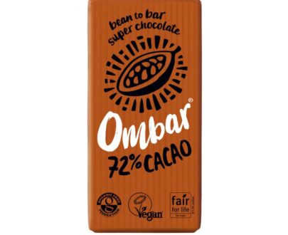 Βιολογική ακατέργαστη μαύρη σοκολάτα 72% κακάο 35g, Ombar