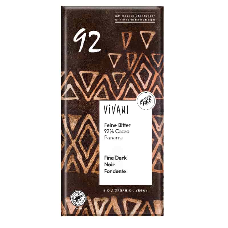 Βιολογική μαύρη σοκολάτα 92% με κακάο Παναμά 80g, Vivani