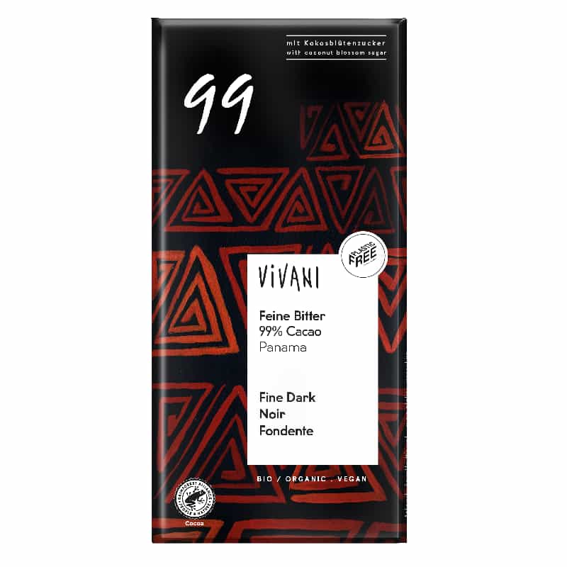 Βιολογική μαύρη σοκολάτα 99% με κακάο Παναμά 80g, Vivani