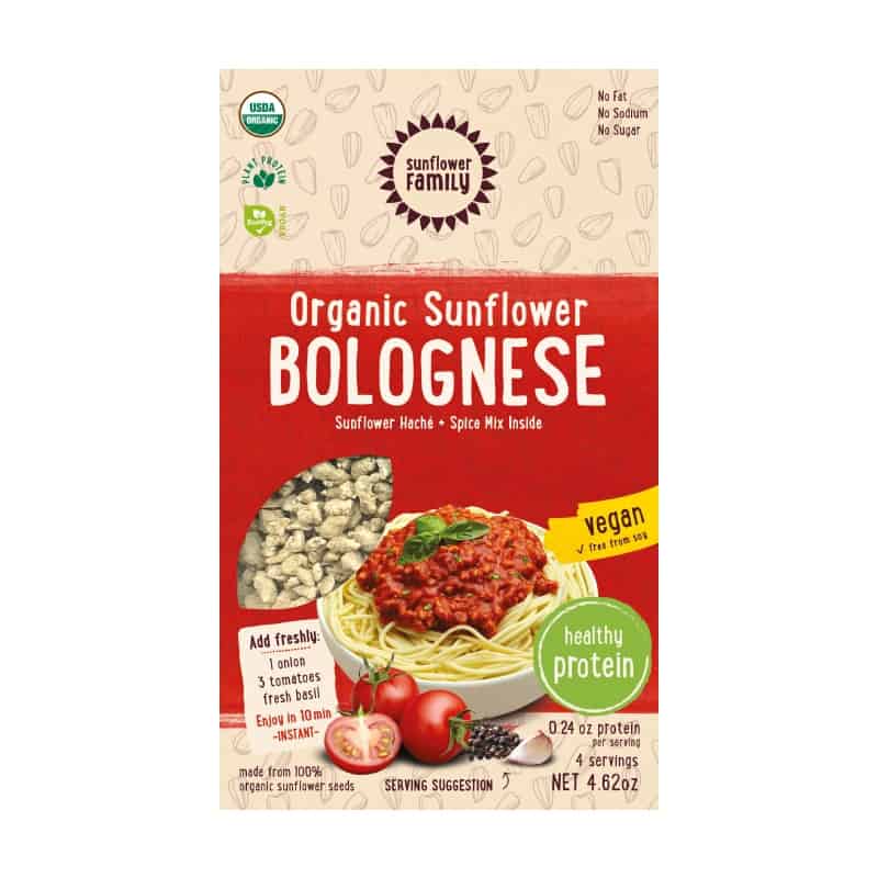 Βιολογικός κιμάς ηλιόσπορου (76g) + Μείγμα καρυκευμάτων Bolognese (55g), Sunflower Family