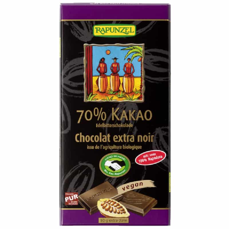 Βιολογική μαύρη σοκολάτα 70% 80g, Rapunzel