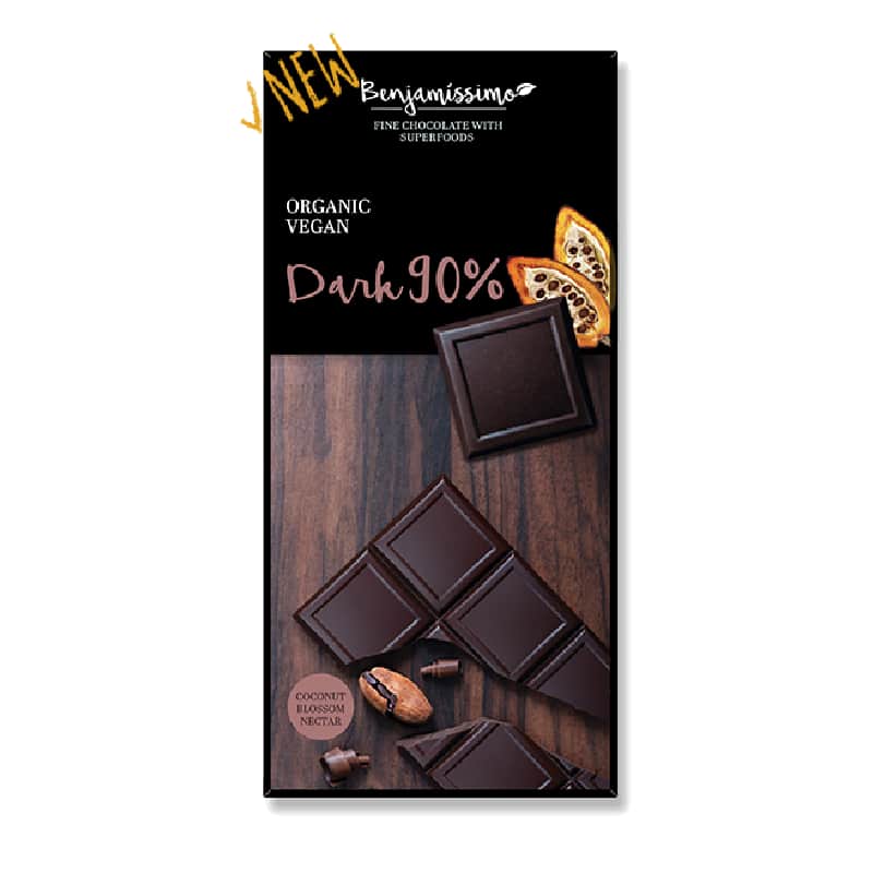 Βιολογική μαύρη σοκολάτα 90% κακάο 70g, Benjamissimo
