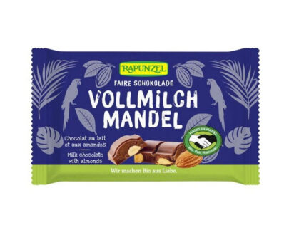 Βιολογική σοκολάτα γάλακτος Vollmilch με ολόκληρα αμύγδαλα 100g, Rapunzel