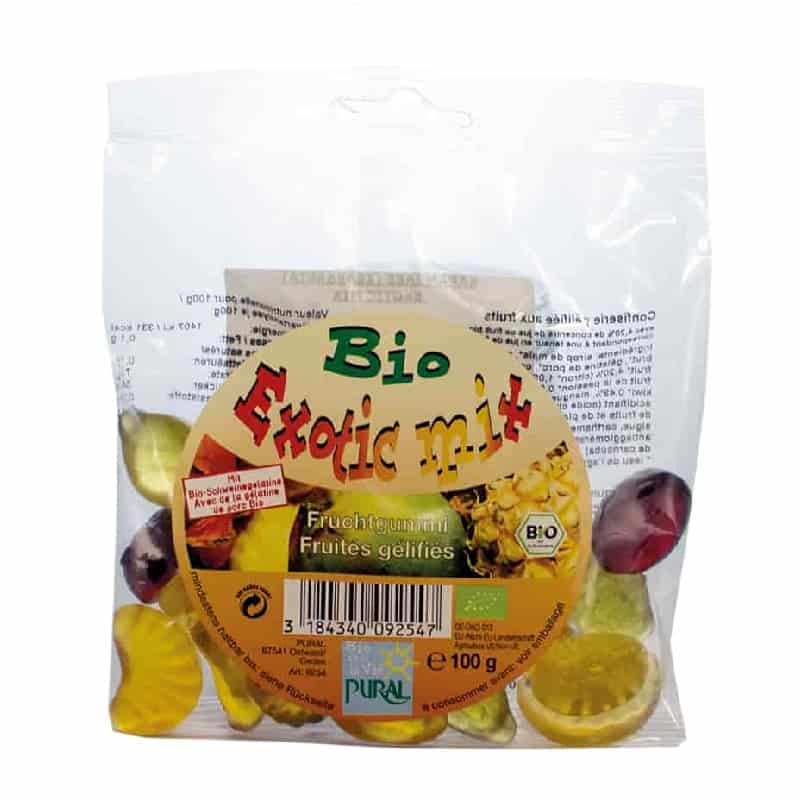 Βιολογικά ζαχαρωτά φρούτων Exotic Mix 100g, Pural
