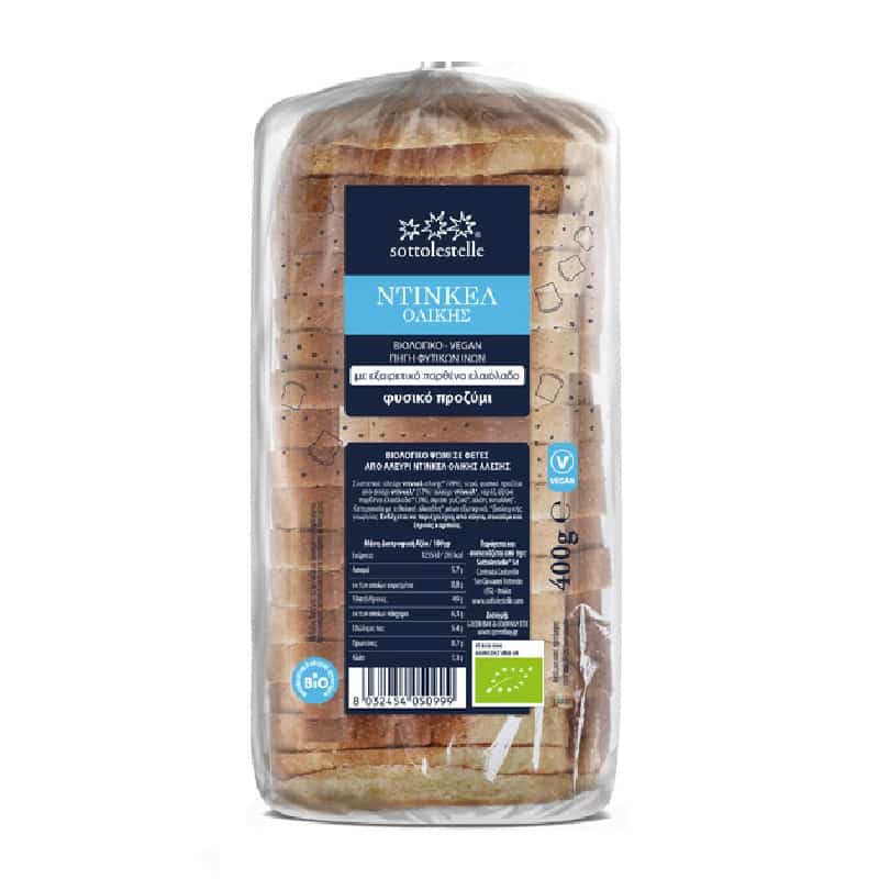Βιολογικό ψωμί ντίνκελ ολικής σε φέτες 400g, Sottolestelle