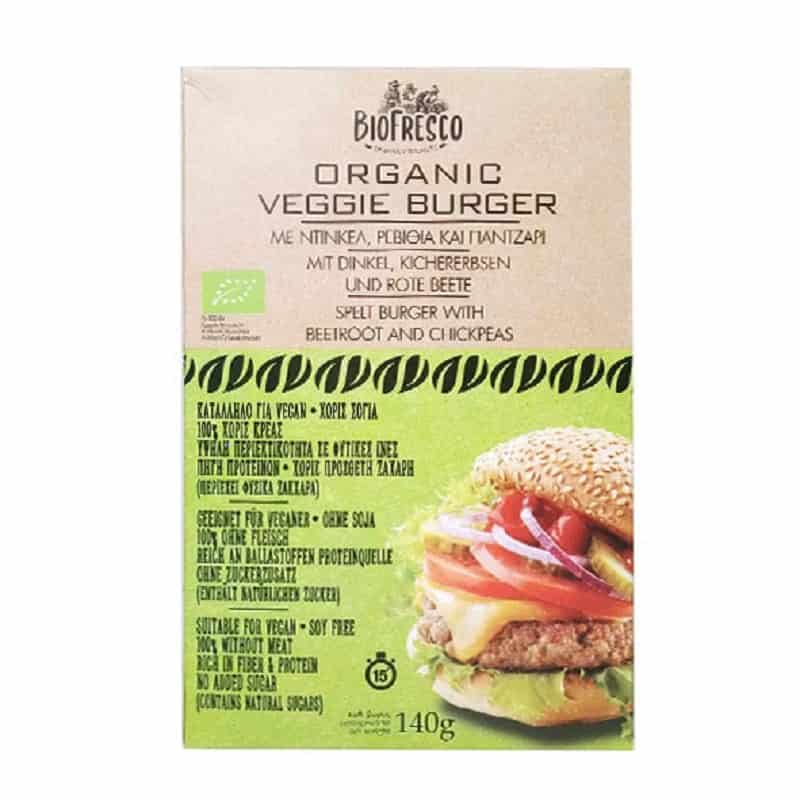 Βιολογικό Veggie Burger με ντίνκελ, ρεβύθια & παντζάρι 140g, Βιοφρέσκο